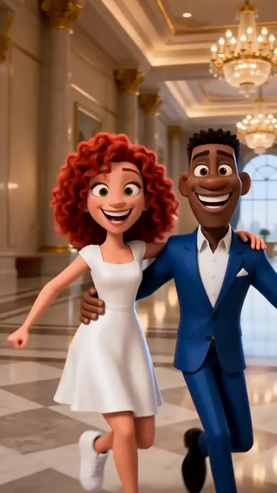 AI rap video: a fictional newlywed couple rapping together in a luxury hotel lobby