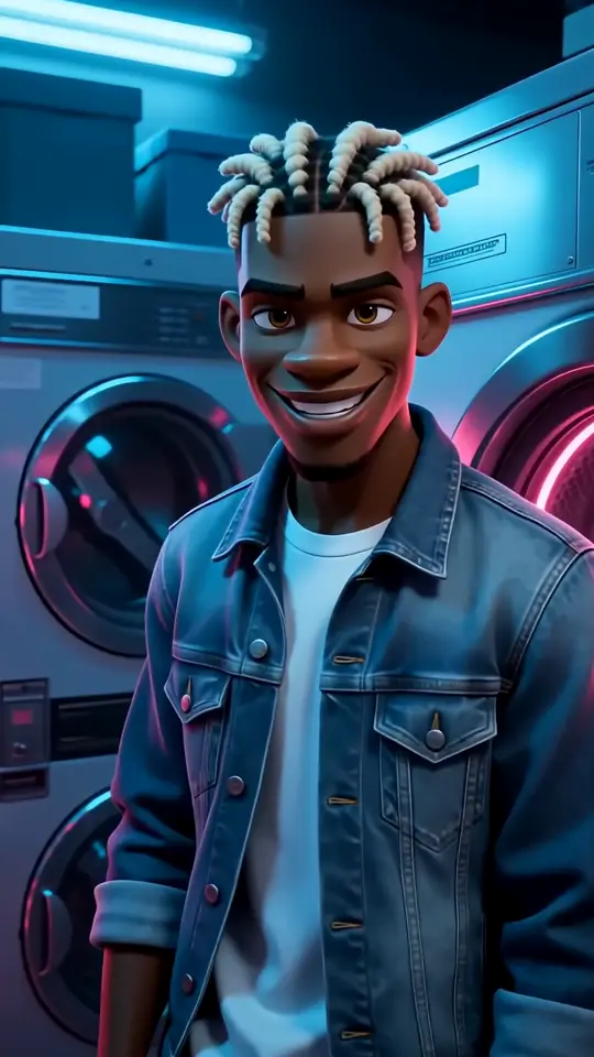 AI rap video: two fictional rappers battling in a retro laundromat at night